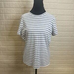 Vince Striped Gray Cotton T-Shirt Top Sz L 100% Pima Cotton Basic Essential